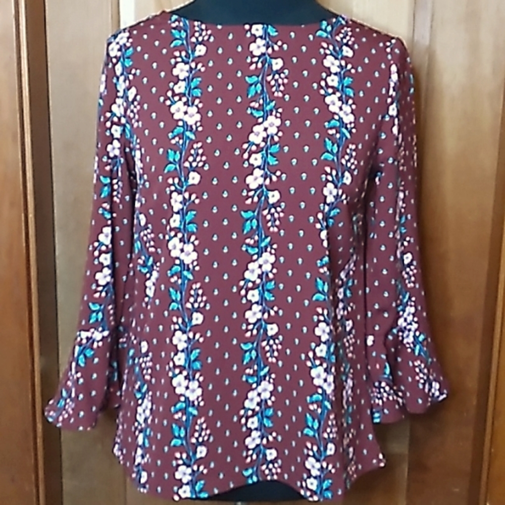 Old Navy Burgundy Floral Peasant Top Size XS